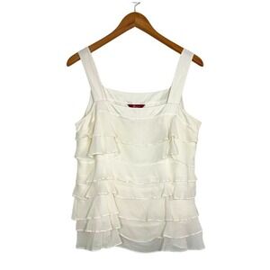 MONSOON Ivory 100%‎ Silk Ruffle Tiered Camisole Top Romantic Sz M Feminine Y2K
